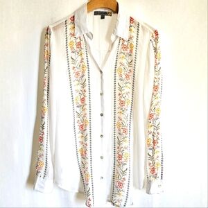 Figueroa & Flower White Long Sleeve Floral Print Button Blouse